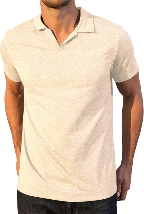 Men'S Fashion Athletic Muscle Polo Shirts V Neck Golf T-Shirts Workout Solid Color Tee Shirt Top