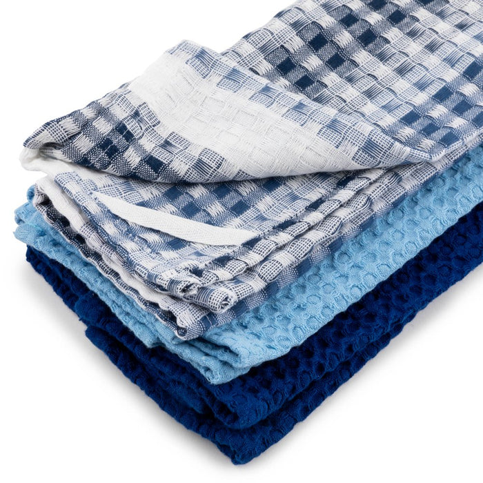 Cotton Waffle Kitchen Towels, Blue White, 3-Piece Set