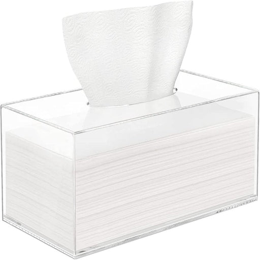 Tissue Dispenser Box Cover Rectangular Clear Acrylic Mask Case Holder with Magnetic Bottom, Dryer Sheet Holder for Car, Bathroom, Laundry, Office, Counter and Table, 9.84 X 5.02 X 3.54 Inch