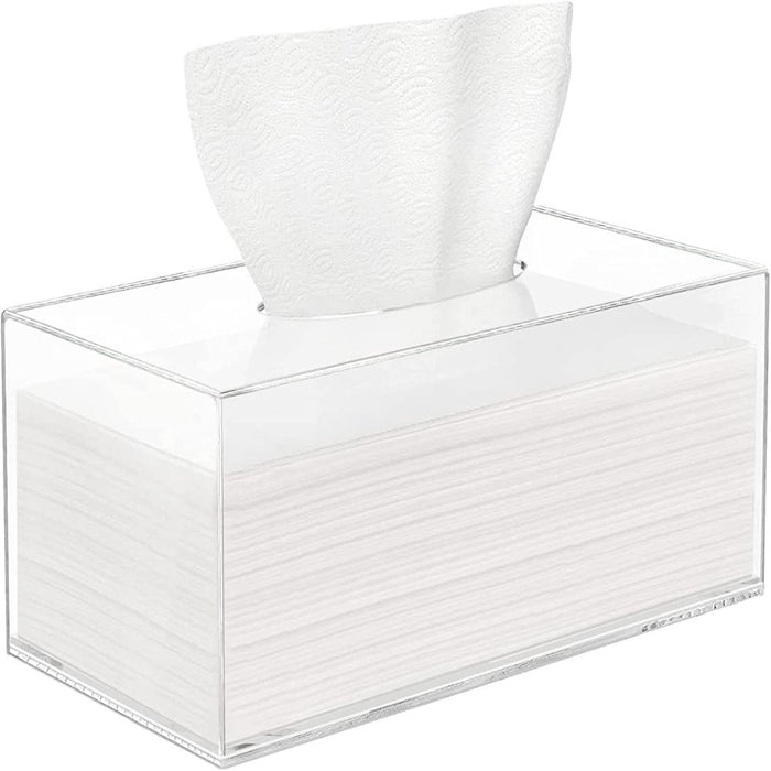 Tissue Dispenser Box Cover Rectangular Clear Acrylic Mask Case Holder with Magnetic Bottom, Dryer Sheet Holder for Car, Bathroom, Laundry, Office, Counter and Table, 9.84 X 5.02 X 3.54 Inch