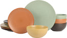 Gibson Elite Terranea round Reactive Glaze Terra Cotta Dinnerware Set, Service for Four (12Pcs), Grey