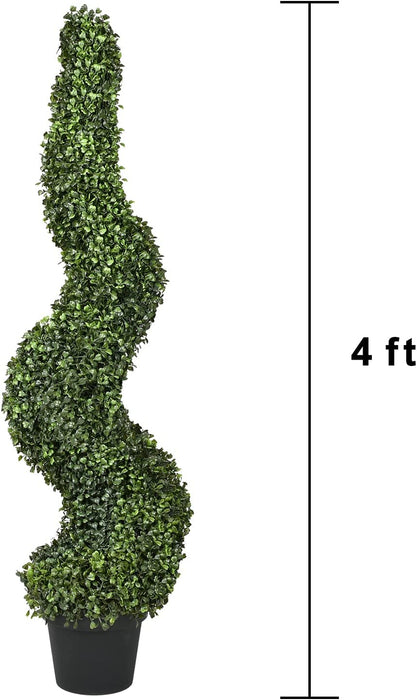2 Pack Artificial Boxwood Topiary Tree, 4Ft Topiary Plants Potted Trees Decoration for Front Porch Home Living Room, Indoor/Outdoor Use
