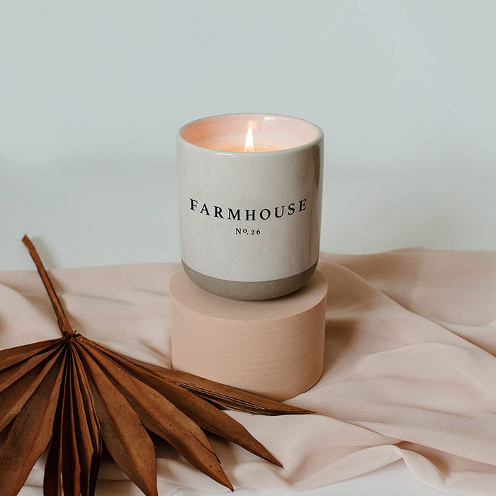Farmhouse Candle | Autumn, Cinnamon, and Nutmeg, Fall Scented Soy Candles for Home | 12Oz Stone Jar, 60+ Hour Burn Time, Made in the USA