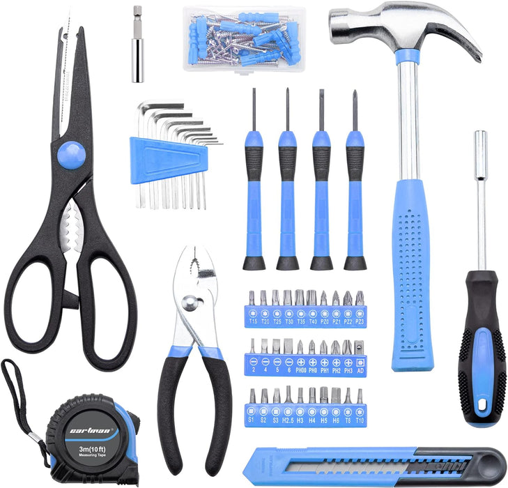 Tool Set General Hand Tool Kit with Plastic Toolbox Storage Case, Automotive Set Blue