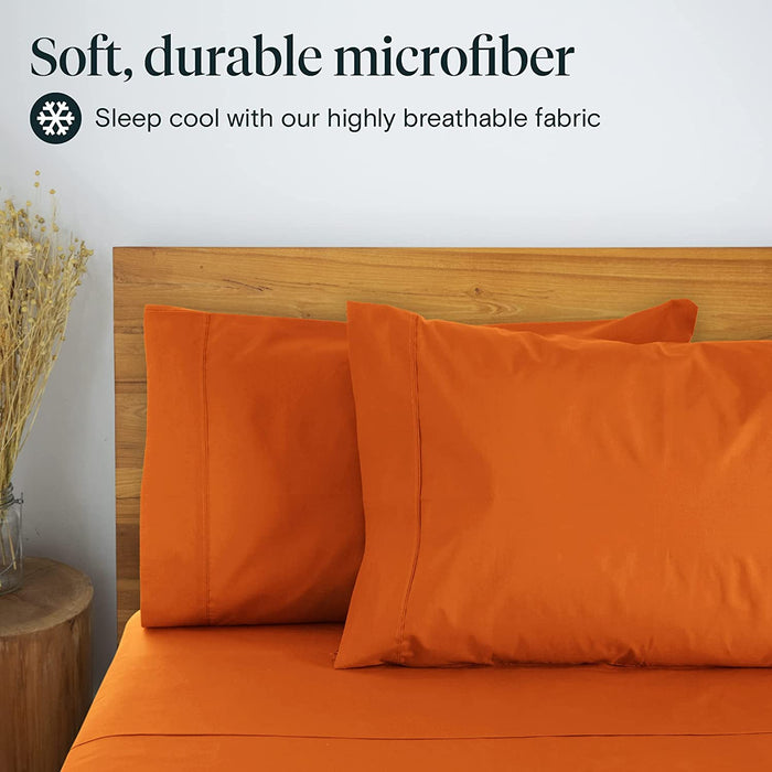6 PC Sheet Set Sheets Deep Pockets 18" Eco Friendly Wrinkle Free Sheets Machine Washable Hotel Bedding Silky Soft - Autumn Orange Queen
