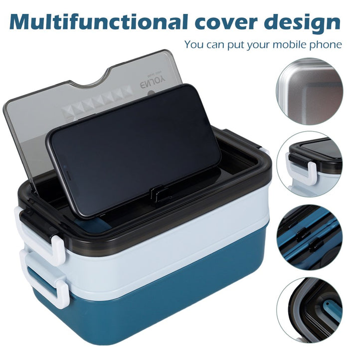Bento Box 1050Ml Lunch Box 2 Layers Leak-Proof Lunch Containers with Spoon Fork Chopsticks for School Office