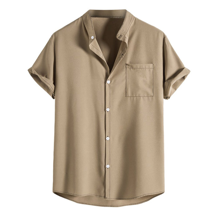 Mens T Shirts,Men'S Summer Fashion Short Sleeve Casual Solid Color Button-Up Shirts