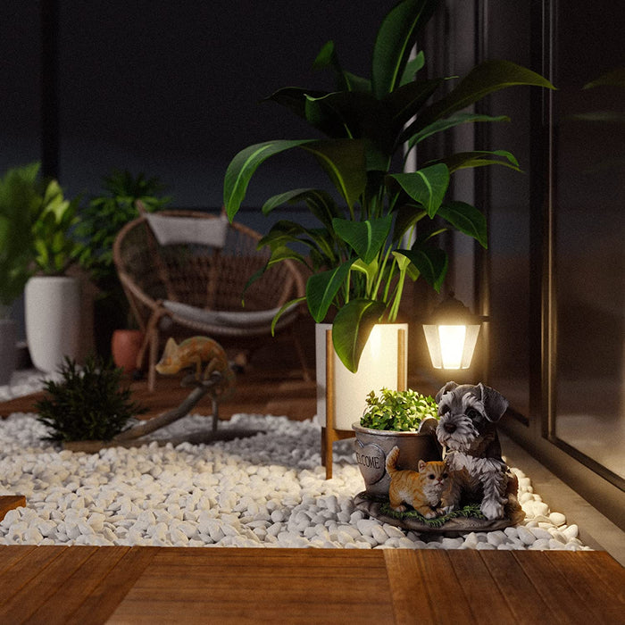 Garden Statues, Solar Garden Sculptures & Statues Outdoor with Solar Lights and Flowerpot Funny Garden Decor Housewarming Gifts Lights for Patio Yard, Balcony Decorations (Dog and Cat)