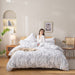 3Pcs White Comforter Set, Soft Microfiber Bedding Plant Flowers Printed Comforter with 2 Pillow Cases for All Seasons(Queen)