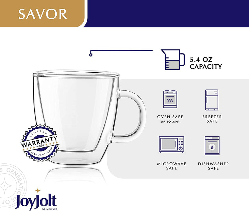 Savor Double Wall Insulated Glasses Espresso Mugs (Set of 2) - 5.4-Ounces