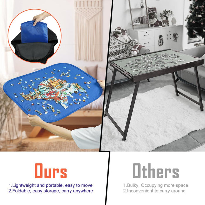 Foldable Jigsaw Puzzle Board: Large Portable 1000 Pieces Puzzle Mat, Non-Printing Surface for Puzzle Storage Saver to 500 & 1000 Pieces with Storage Bag(Blue)