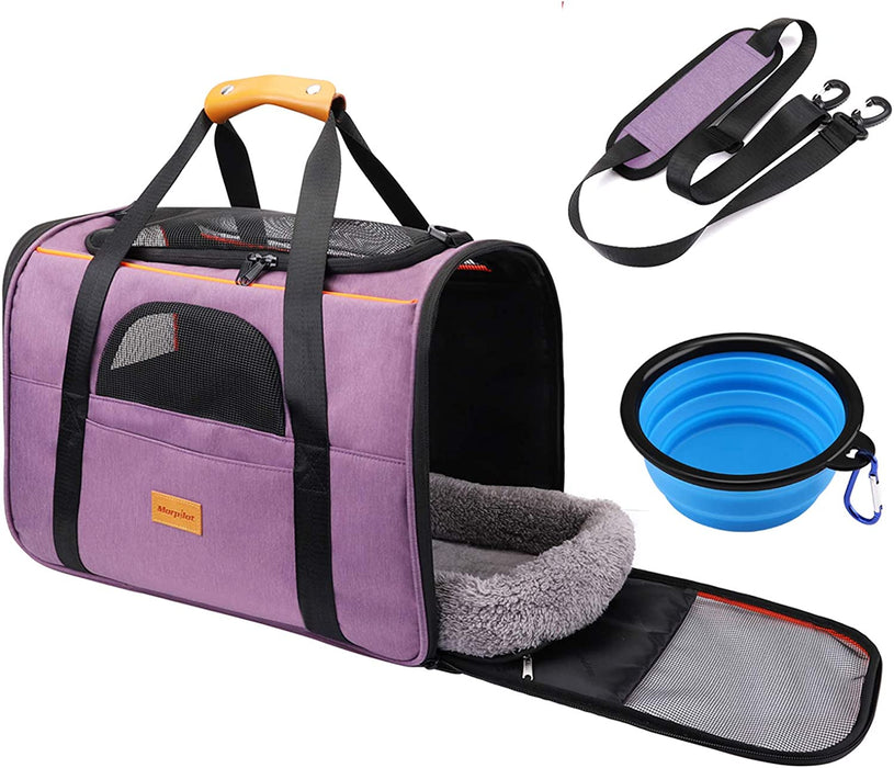 Dog Carrier  Cat Carrier Pet Travel Carrier Bag Airline Approved Folding Fabric Pet Carrier for Small Dogs Puppies Medium Cats, W/Locking Safety Zippers, Foldable Bowl