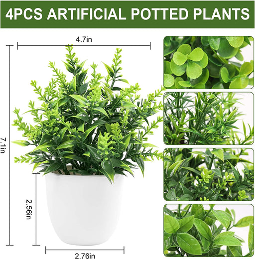 Faux Plants Indoor, 4 Packs Small Fake Plants Mini Artificial Plants in Pots for Home Office Shelf Farmhouse Bathroom Decor