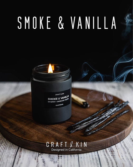 Scented Candles for Men | Smoke and Vanilla Candle for Men | Soy Candles, Long Lasting Candles, Home Decor | Masculine Candle, Wood Wicked Candles, Spring Candles | Vanilla Candle in Black Jar