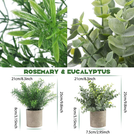 GIRLS Small Fake Plants Set of 4 - Eucalyptus Rosemary Succulents Plants Artificial in Pots for Home Decor Indoor - Mini Faux Potted Plants for Bedroom Bathroom Living Room Desk Shelf Decoration