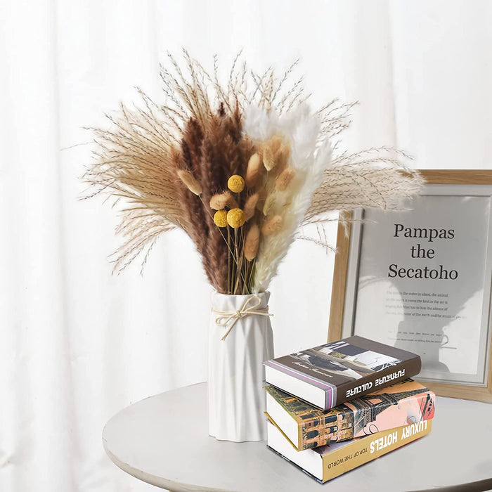 Dried Pampas Grass Boho Decor - 85 Pieces 17.5" Natural Fluffy Dried Flowers for DIY Decor Birthday Contains Pampas Grass & Pampas Flower & Reed Grass & Bunny Tail Grass & Craspedia