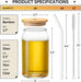 [ 6Pcs Set ] Glass Cups with Bamboo Lids and Glass Straw - Beer Can Shaped Drinking Glasses, 16 Oz Iced Coffee Glasses, Cute Tumbler Cup for Smoothie, Boba Tea, Whiskey, Water - 2 Cleaning Brushes