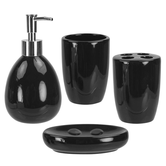Home Basics 4 Piece Solid Print Bath Accessories Sets, Black