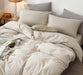 Bedding Duvet Cover Set 100% Washed Cotton Linen like Textured Breathable Durable Soft Comfy (Cream Grey, Queen)