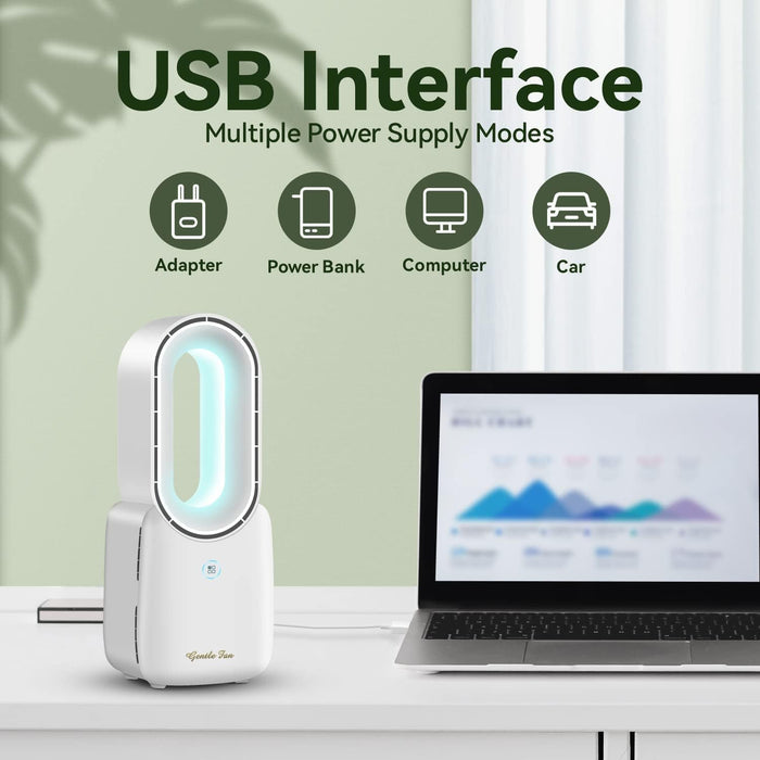 Desk Fan,Portable Bladeless Fan 11.8 Inch Small Personal Cooling Fan with 5 Colors Touch Control LED Light,Quiet Table Fan for Home, Office, Bedroom