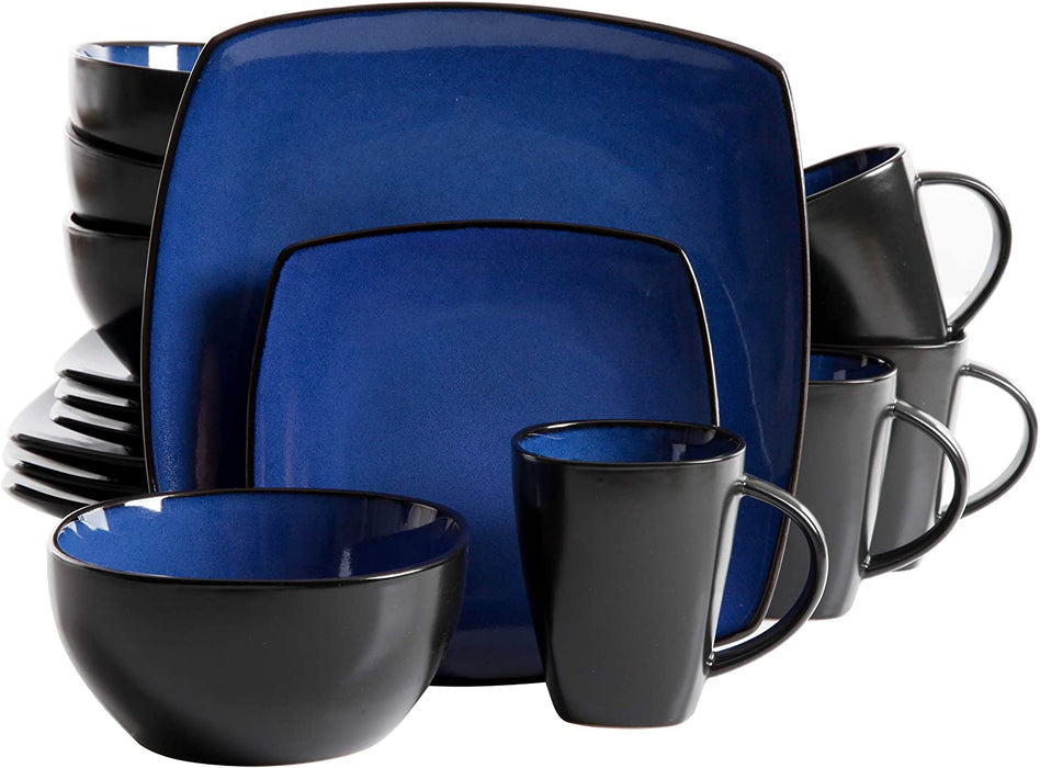Gibson Soho Lounge 16-Piece Square Reactive Glaze Dinnerware Set, Red