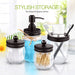4Pcs Rustic Mason Jar Bathroom Accessories Set- Liquid Soap Pump Dispenser and 2 Small Apothecary Storage Glass Jars&Toothbrush Stand Holder for Bathroom, Farmhouse Home Decor, Kitchen Sink