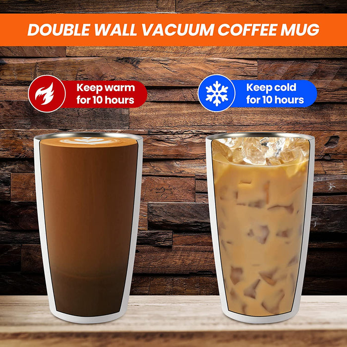 Insulated Tumbler with Lid and Straw, 16 Oz Leak Proof Double Wall Stainless Steel Travel Coffee Mug, Iced Coffee Cup Car Mug Water Bottle, Keep Cold Hot for 10 Hours, Gifts for Mom, White