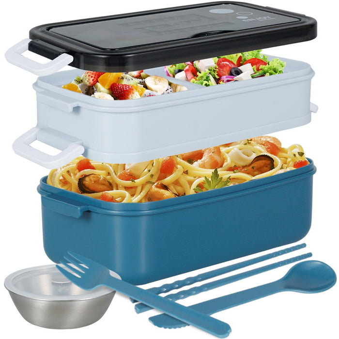 Bento Box 1050Ml Lunch Box 2 Layers Leak-Proof Lunch Containers with Spoon Fork Chopsticks for School Office