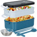 Bento Box 1050Ml Lunch Box 2 Layers Leak-Proof Lunch Containers with Spoon Fork Chopsticks for School Office