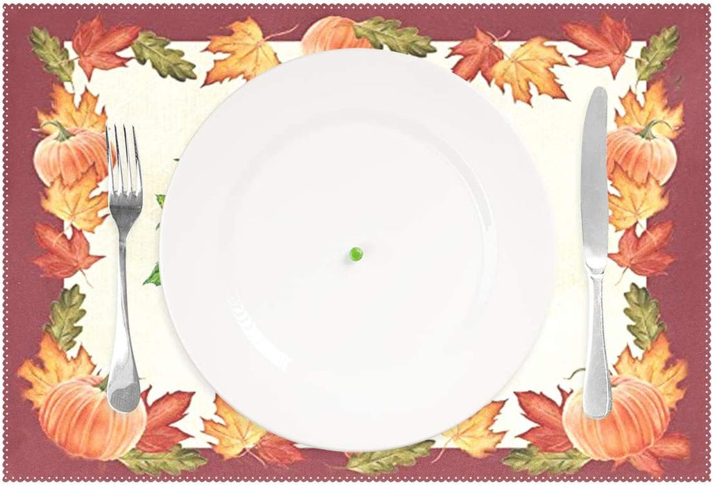 Pfrewn Fall Pumpkin Sunflower Butterfly Placemat Set of 4 Table Mat Autumn Maple Leaf Place Mat Placemat 12" X 18" Dining Home Kitchen Table Decoration