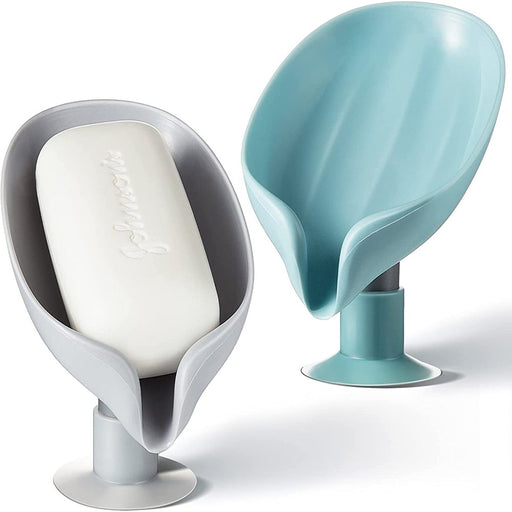 4 Piece Soap Dish Holder Self Draining Soap Holder Leaf Shape Bar Soap Holder Soap Saver with Suction Cup for Shower Bathroom Tub Kitchen Sink Plastic Tray Holder