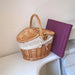 Handmade Woven Rattan Basket with Handle and Double Lids Camping Piic Food Storage Container Organizer