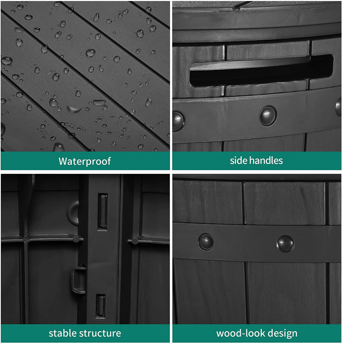 33 Gallon round Deck Box, Outdoor Storage Box for Patio Furniture,Patio Table for Cushion, Pool Accessories, Outdoor Toys, Waterproof Resin & Easy Assembly & Lightweight, Black