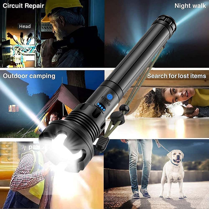 Led Rechargeable Tactical Flashlights 90000 High Lumens, Xhp90 Brightest Flashlight with Cob Sidelight, Powerful Emergency Flashlight with USB Output as Power Bank, Zoomable, Waterproof,7Mode
