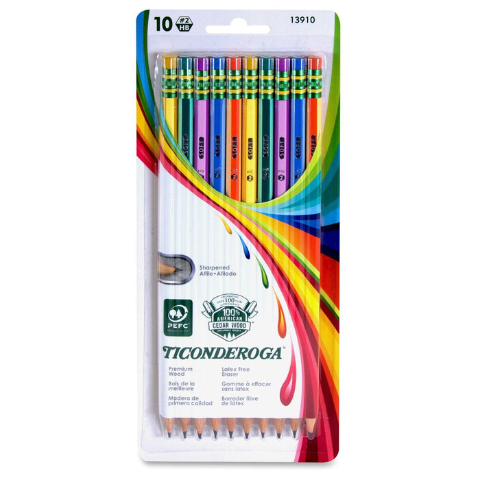 Ticonderoga Striped Wood-Cased Pencils, #2 HB Soft, Pre-Sharpened, 10 Count