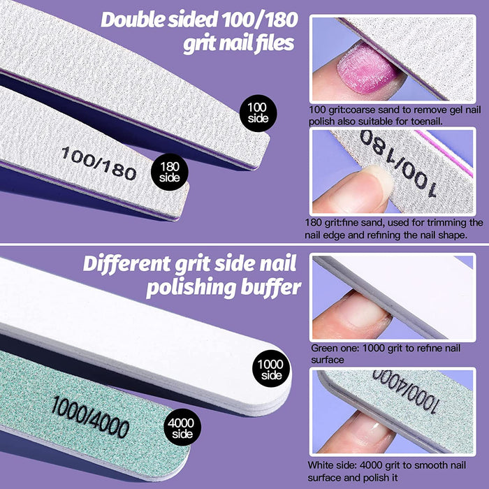 Nail Files and Buffers,  Nail Cuticle Remover Kit with Nail File, Nail Buffer, Nail Buffer Block, Cuticle Nipper, Cuticle Pusher, Cuticle Peeler. Nail Cuticle Oil Lavender for Nail Care