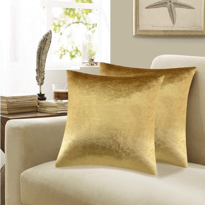 GIGIZAZA Gold Velvet Decorative Throw Pillow Covers,18X18 Pillow Covers for Couch Sofa Bed 2 Pack Soft Cushion Covers