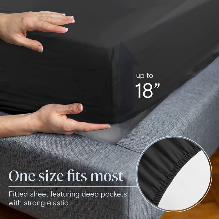 6 PC Sheet Set Sheets Deep Pockets 18" Eco Friendly Wrinkle Free Sheets Machine Washable Hotel Bedding Silky Soft - Black Queen