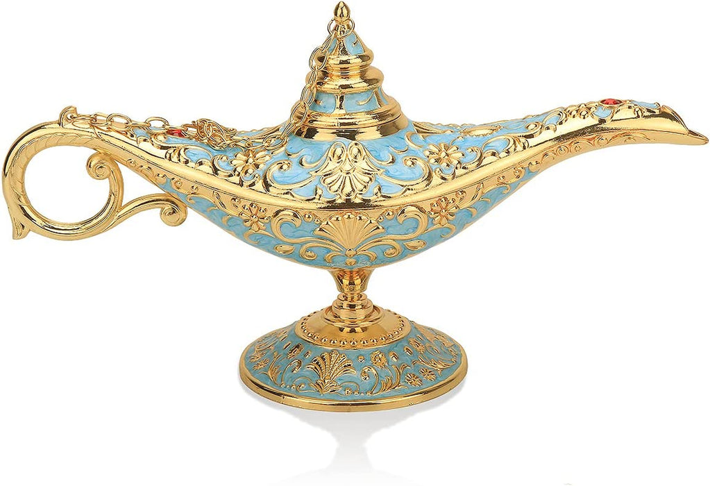 Legend Aladdin Lamp Magic Genie Wishing Light, Classic Arabian Nights Costume Props Lamp Table Decor for Home Wedding Party Halloween Birthday Beautiful Gift Toy for Women Girl (Lake Blue)