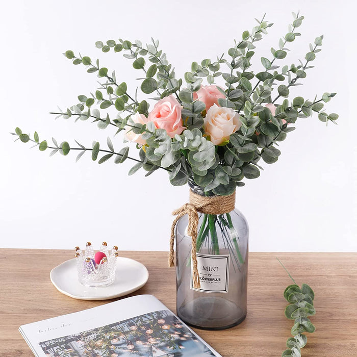 24Pcs Eucalyptus Stems Decor Artificial Eucalyptus Leaves Faux Greenery Branches for Wedding Centerpiece Flower Floral Arrangement Farmhouse Home Decoration