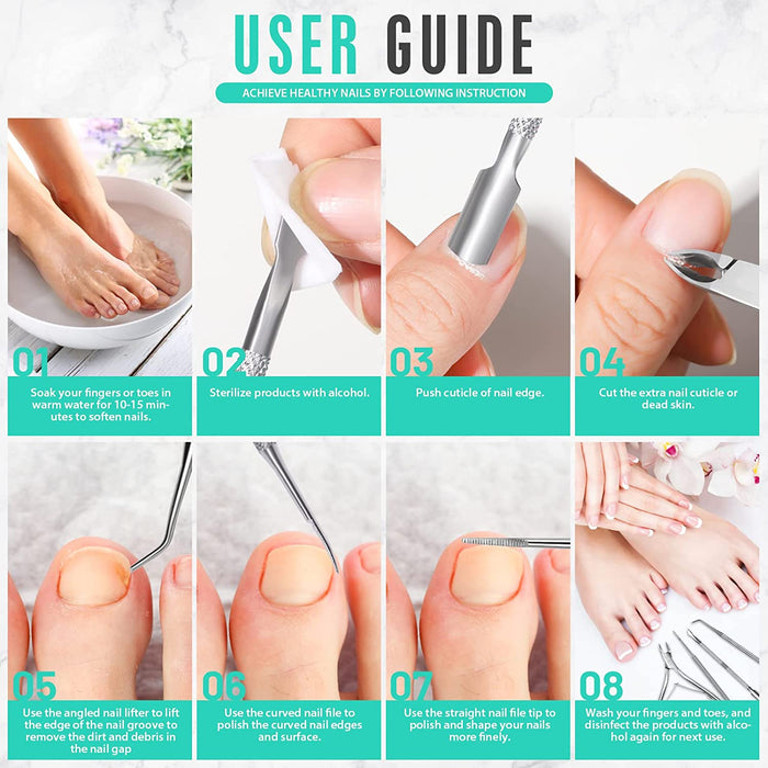 4 PCS Nail Care Kit, Nail Cuticle Nippers,  Ingrown Toenail Tools Kit, Toenail File and Lifters Stainless Steel, Nail Lifter, Nail Cuticle Pushers, Professional Manicure and Pedicure Set