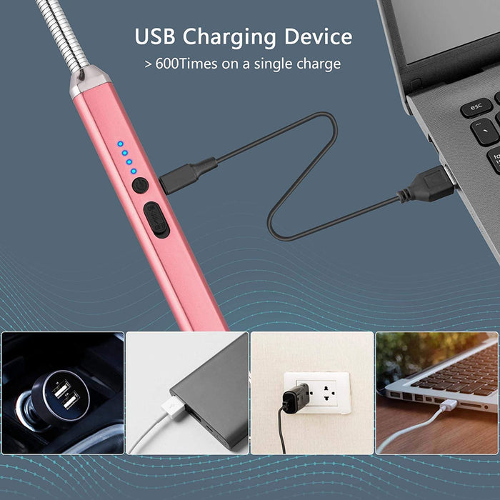 Lighter Electric Candle Lighter Christmas Stocking Stuffers Gifts for Women Men Rechargeable USB Lighter Arc Lighters for Candle Camping BBQ Christmas Birthday Gifts for Men Women (Rose Gold)
