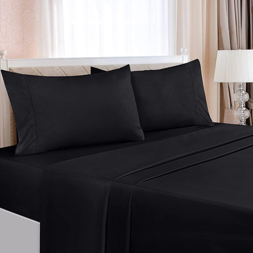 Queen Bed Sheets Set - 4 Piece Bedding - Brushed Microfiber - Shrinkage and Fade Resistant - Easy Care (Queen, Black)