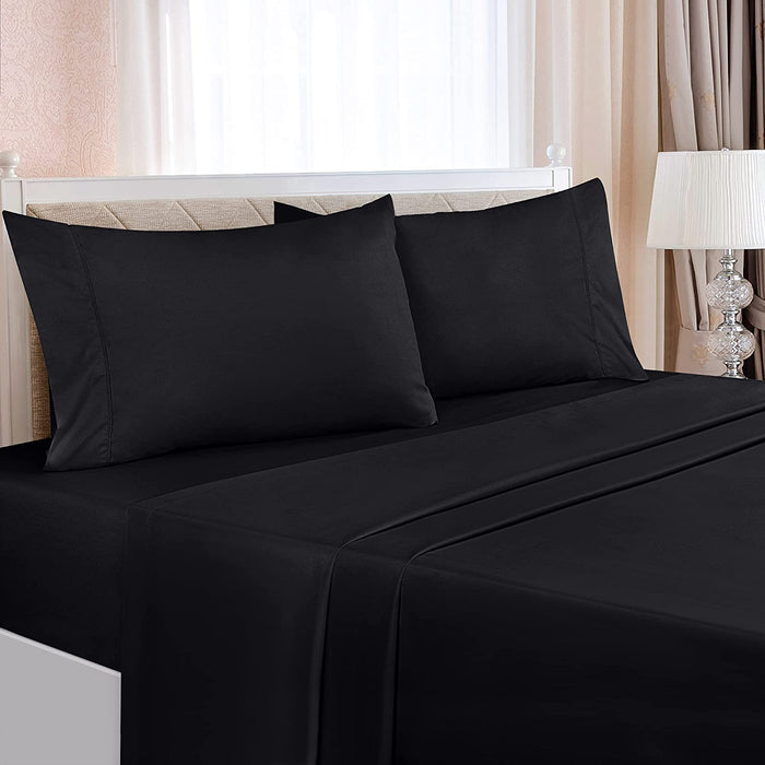 Queen Bed Sheets Set - 4 Piece Bedding - Brushed Microfiber - Shrinkage and Fade Resistant - Easy Care (Queen, Black)