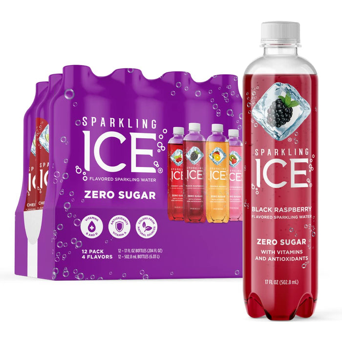 Sparkling Ice Purple Variety Pack, Flavored Sparkling Water, Zero Sugar, with Vitamins and Antioxidants, 17 Fl Oz, 12 Count (Black Raspberry, Cherry Limeade, Orange Mango, Kiwi Strawberry)