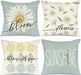 Spring Summer Pillow Covers 18X18 Set of 4 Farmhouse Summer Spring Decor Daisy Bloom Floral Blue Spring Pillows Decorative Throw Pillows Spring Decorations A547-18