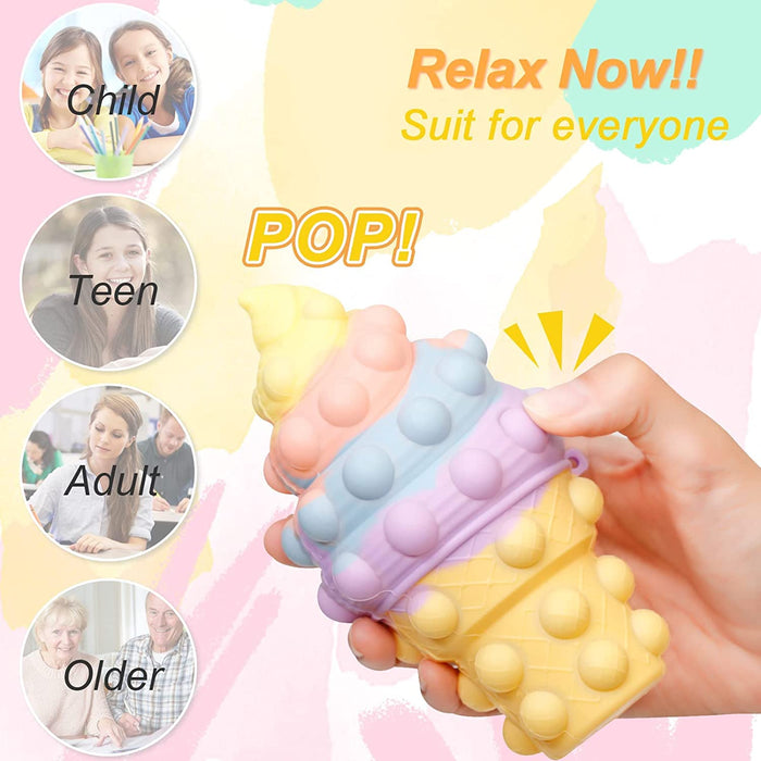 Fidget Toys, 3D Ice Cream Pop Stress Ball Sensory Toy Anxiety Stress Reliever Toy for Autism Early Education Xmas New Year Gift Stocking Stuffers Ideas Teens Adults Gifts Girls Boys Toddler