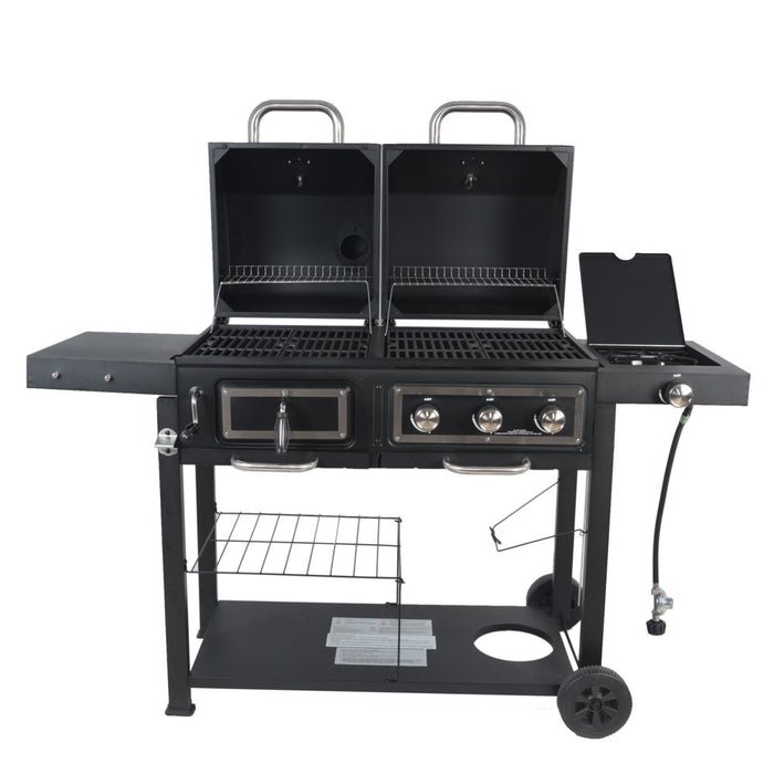 Revoace Dual Fuel Gas & Charcoal Combo Grill, Black with Stainless
