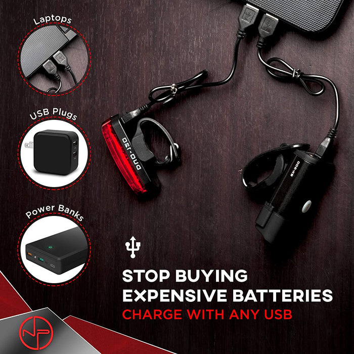 BX-300 Rechargeable Bike Light Set - Powerful Front and Back Lights, Bicycle Accessories for Night Riding, Cycling Safety Best Headlight with USB Tail Rear for Adults Kids Men Women Road Mountain