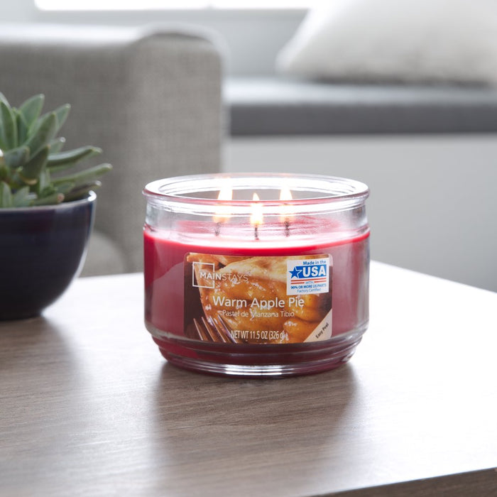 Mainstays Warm Apple Pie Scented 3-Wick Glass Jar Candle, 11.5 Oz.